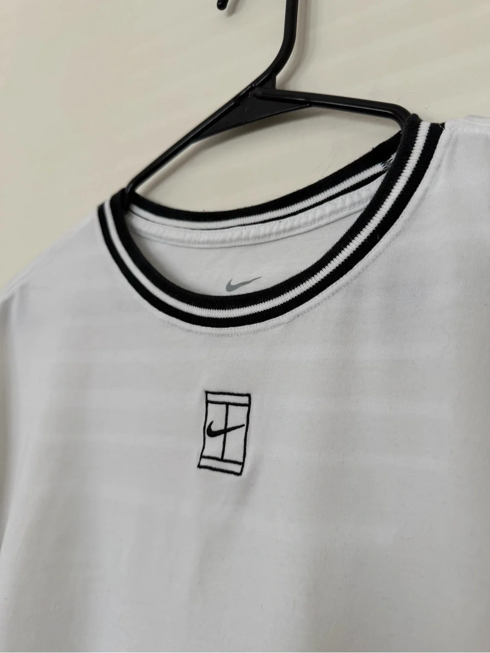 Nike Women's White Cropped Tee with Black Neckline